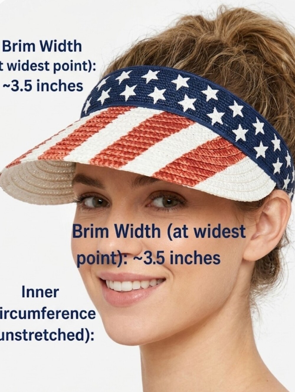 Patriotic American Flag Straw Visor Hat Stars & Stripes Natural Fiber Summer OS
